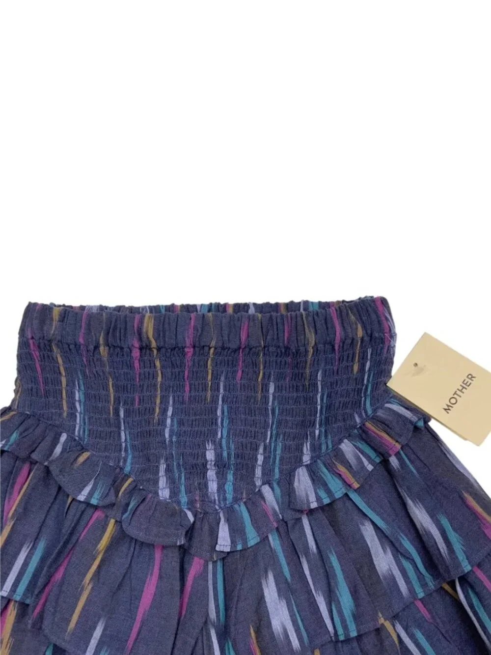 MOTHER The Ruffled Up Skirt XS Blue Mini Tiered Western Artist In Residence NEW